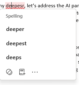 Microsoft Editor contextual popup to fix a spelling error on the fly.